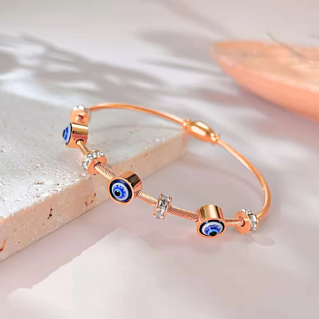 Rose Gold Evil Eye Bangle Bracelet-1