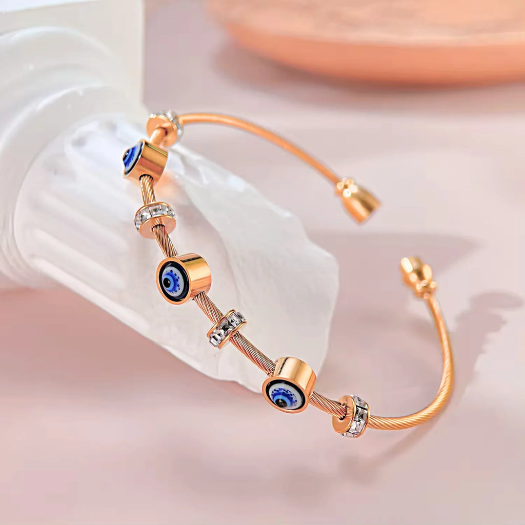 Rose Gold Evil Eye Bangle Bracelet-2
