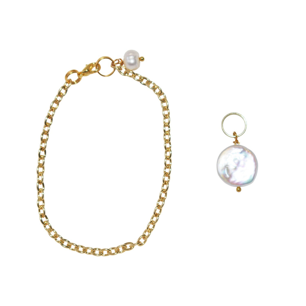 Pearl adjustable bracelet or anklet on gold plated chain | by Ifemi Jewels